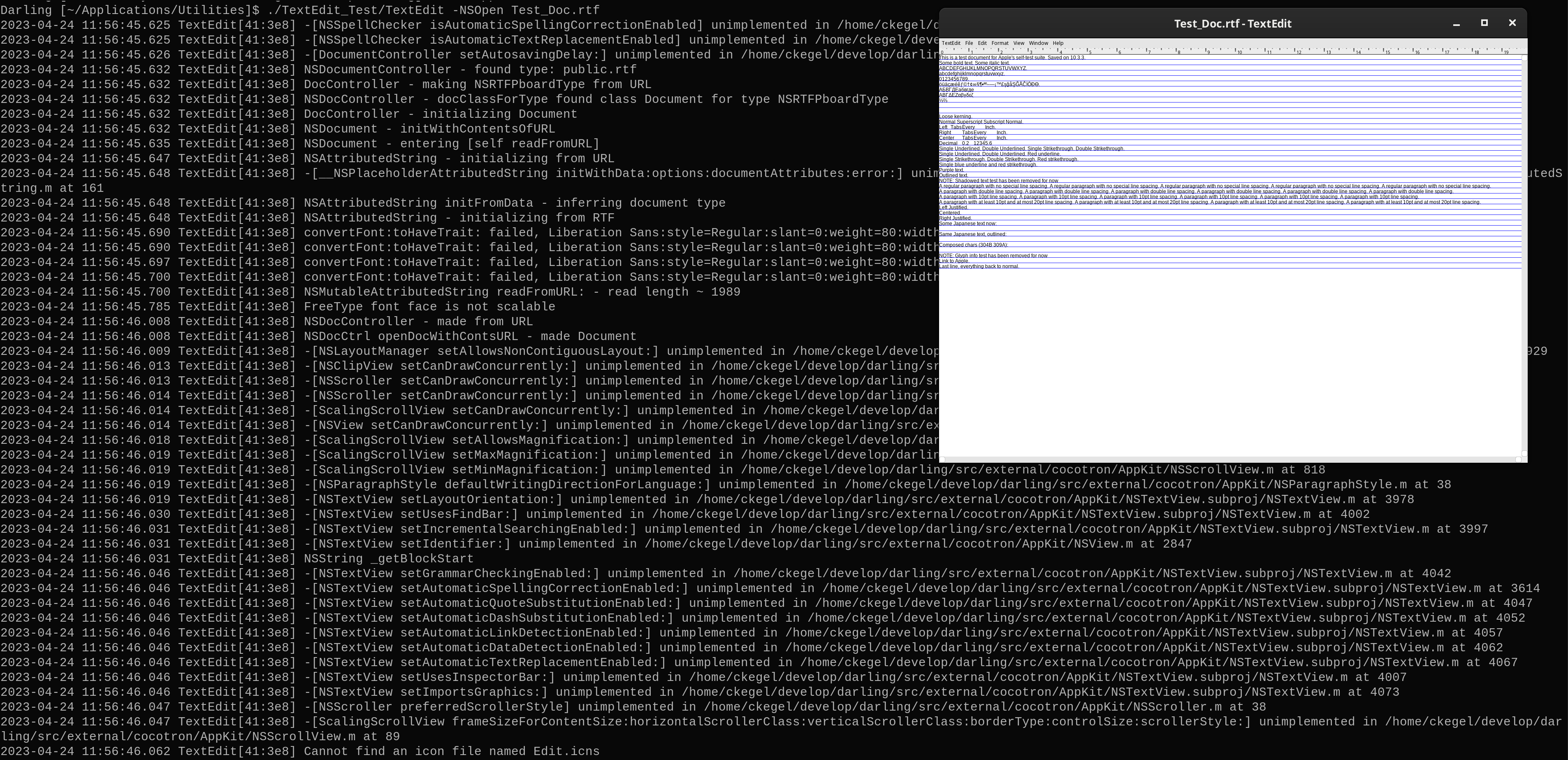 A screenshot of Apple&#39;s TextEdit running under Darling.